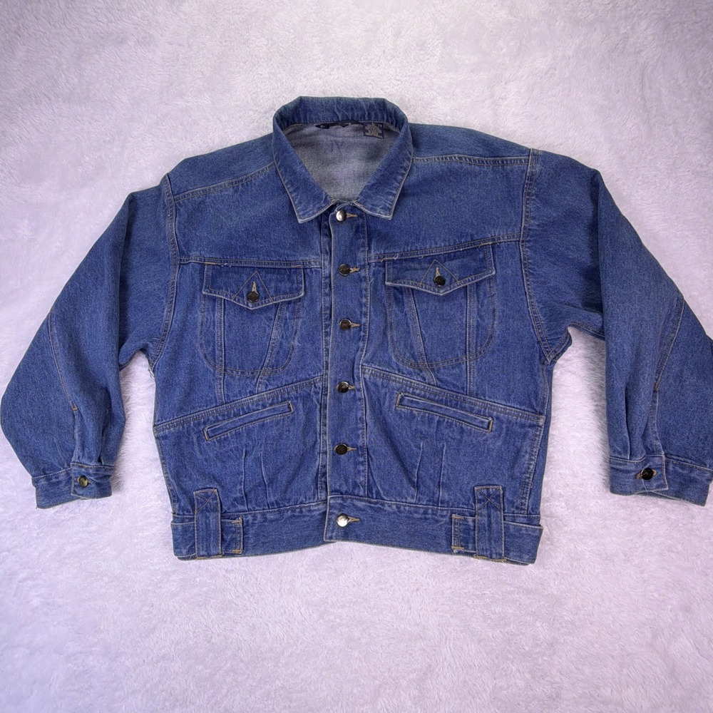 Vintage‎ Gloria Vanderbilt Denim Biker Trucker Jacket Women's Large Flap Pockets